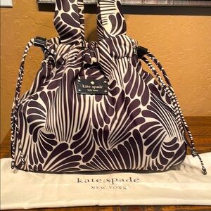 Kate Spade Brown & Cream Nylon Cinch Bucket Bag with Kate Spade Dust Bag EUC